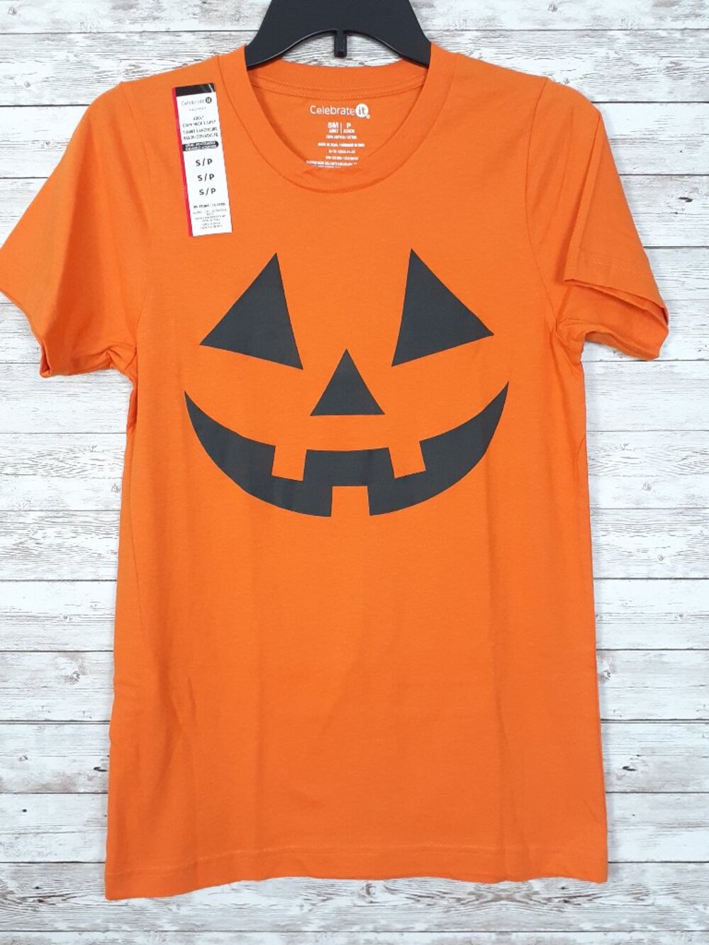 Halloween Adult Crew Neck T-Shirt S Tee Pumpkin Jack o Lantern Orange 985A